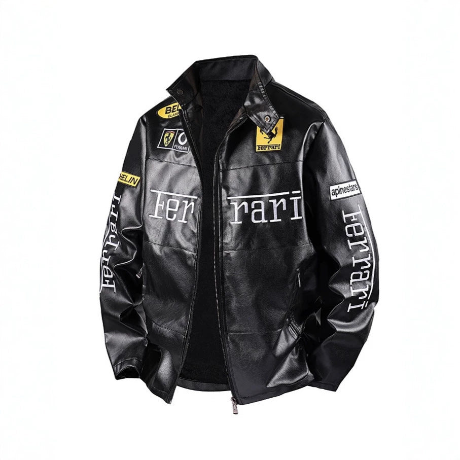 PU Leather Moto Jacket | F1 Racing Style Padded Biker Coat Waterproof Windproof Streetwear