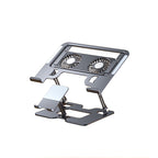 Laptop & Phone 2-in-1 Cooling Stand with Fans | Silent Turbo-Fan Elevator for Gaming Laptops | Height-Adjustable Aluminum Riser | 112
