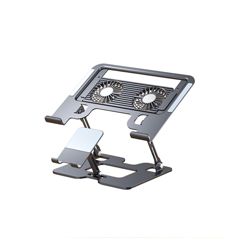 Laptop & Phone 2-in-1 Cooling Stand with Fans | Silent Turbo-Fan Elevator for Gaming Laptops | Height-Adjustable Aluminum Riser | 112