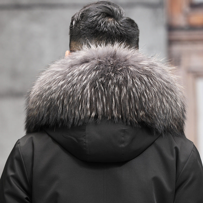 Snow Lotus Men's Otter Rabbit Fur Parka | Detachable Fur Lining Long Winter Coat | Mid-Length Hooded Faux Fur Jacket | 212