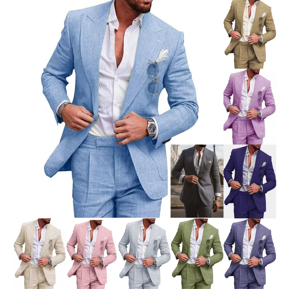 Men's 2 Piece Suit Plus Size Linen-Blend Slim-Fit Suit Set - 2025 Spring Single Breasted Light Business Attire | 801