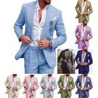 Men's 2 Piece Suit Plus Size Linen-Blend Slim-Fit Suit Set - 2025 Spring Single Breasted Light Business Attire | 801