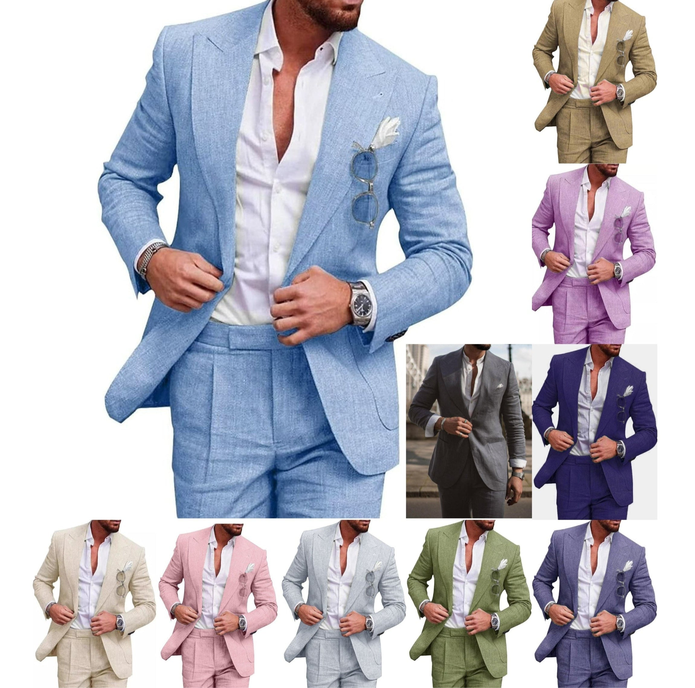 Men's 2 Piece Suit Plus Size Linen-Blend Slim-Fit Suit Set - 2025 Spring Single Breasted Light Business Attire | 801