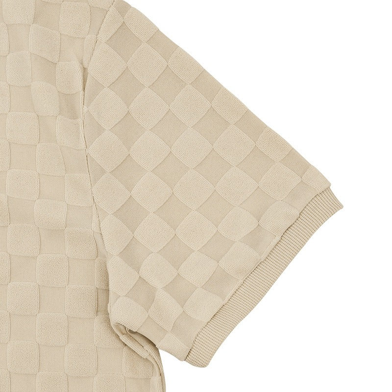 Men’s Trendy Checkerboard Polo Shirt & Matching Shorts Two-Piece Summer Outfit Set | CW-25