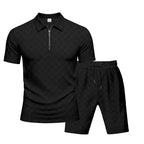 Men’s Trendy Checkerboard Polo Shirt & Matching Shorts Two-Piece Summer Outfit Set | CW-25