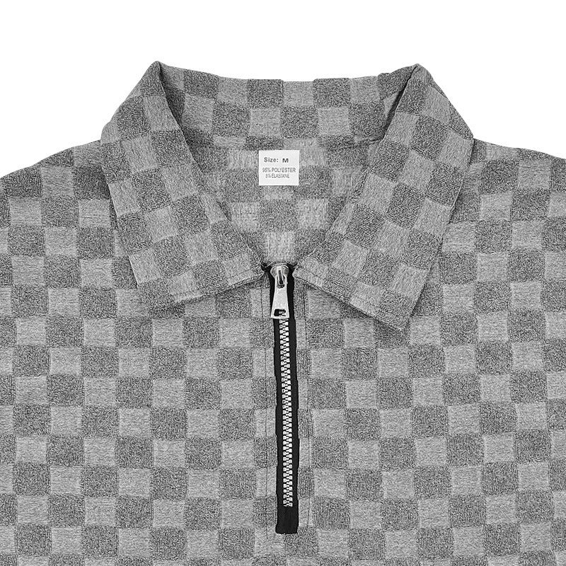 Men’s Trendy Checkerboard Polo Shirt & Matching Shorts Two-Piece Summer Outfit Set | CW-25