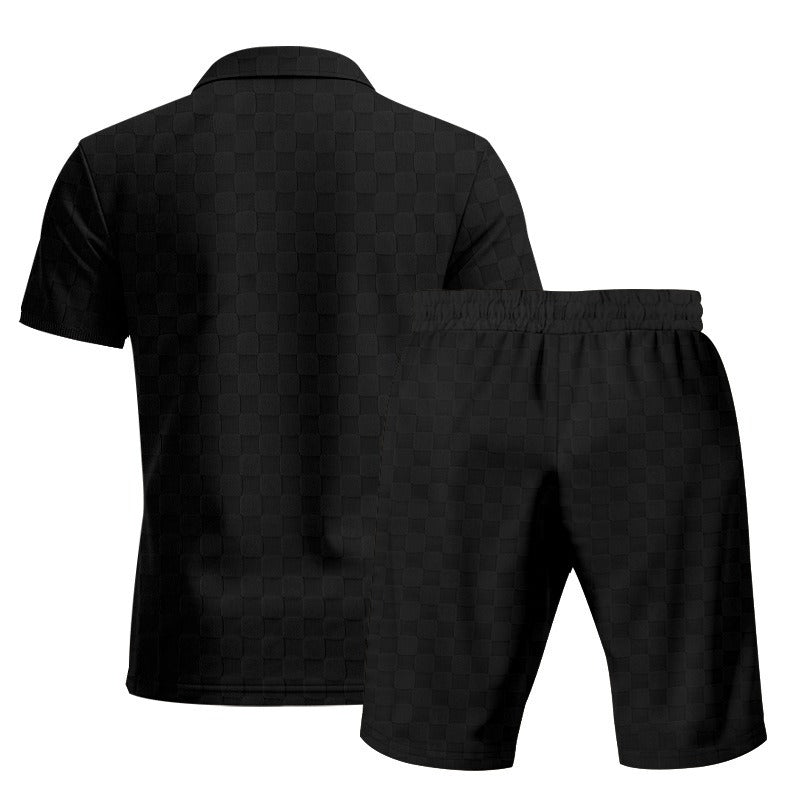 Men’s Trendy Checkerboard Polo Shirt & Matching Shorts Two-Piece Summer Outfit Set | CW-25