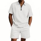 Men’s Trendy Checkerboard Polo Shirt & Matching Shorts Two-Piece Summer Outfit Set | CW-25