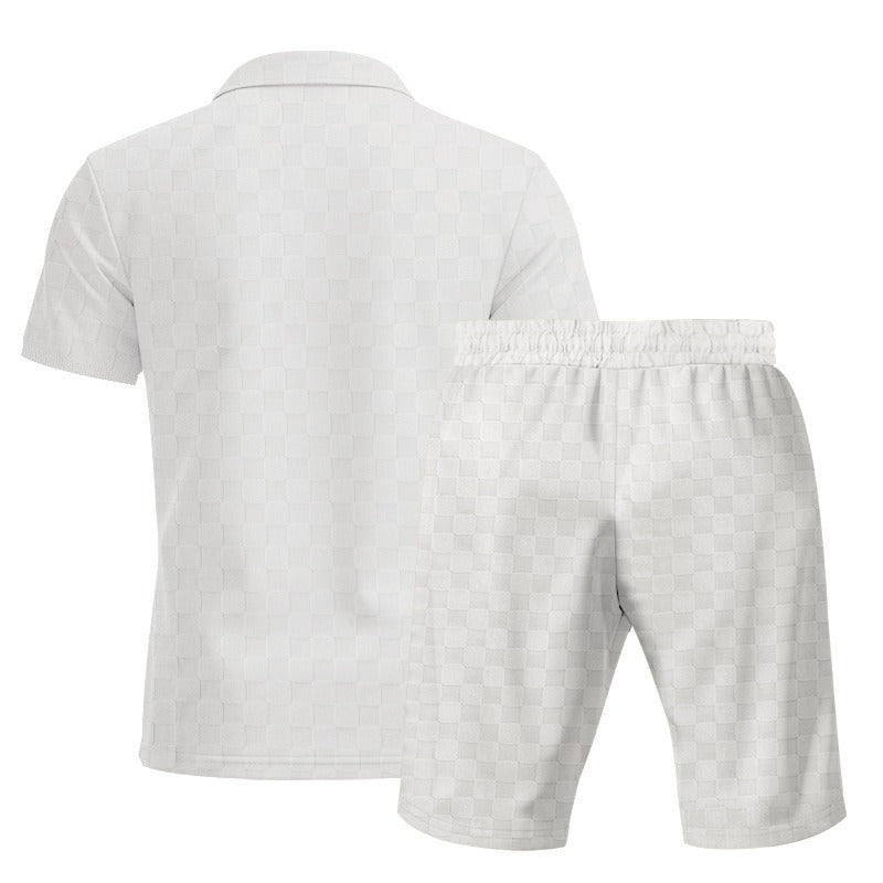 Men’s Trendy Checkerboard Polo Shirt & Matching Shorts Two-Piece Summer Outfit Set | CW-25