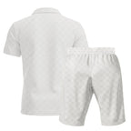 Men’s Trendy Checkerboard Polo Shirt & Matching Shorts Two-Piece Summer Outfit Set | CW-25