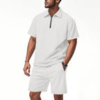 Men’s Trendy Checkerboard Polo Shirt & Matching Shorts Two-Piece Summer Outfit Set | CW-25