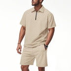 Men’s Trendy Checkerboard Polo Shirt & Matching Shorts Two-Piece Summer Outfit Set | CW-25