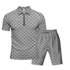 Men’s Trendy Checkerboard Polo Shirt & Matching Shorts Two-Piece Summer Outfit Set | CW-25