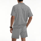 Men’s Trendy Checkerboard Polo Shirt & Matching Shorts Two-Piece Summer Outfit Set | CW-25