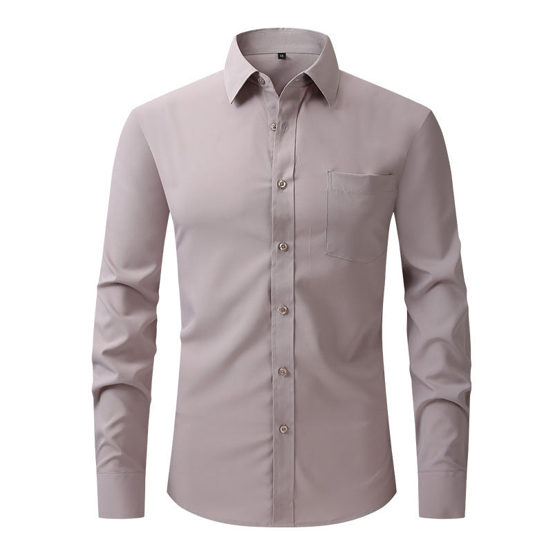 Men Elasticity Formal Dress Shirt Long Sleeve Wedding Slim Fit Non-iron Shirts Top | W7