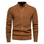 Men’s Winter Full-Zip Cardigan Sweater – High-Stretch Cotton Stand Collar Knit Top | Y324