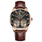 AIlang Automatic Watch | Dual Moon Phase & Calendar Men's Watch | Rose Gold/Steel Chronograph Business Watch | AL-8822