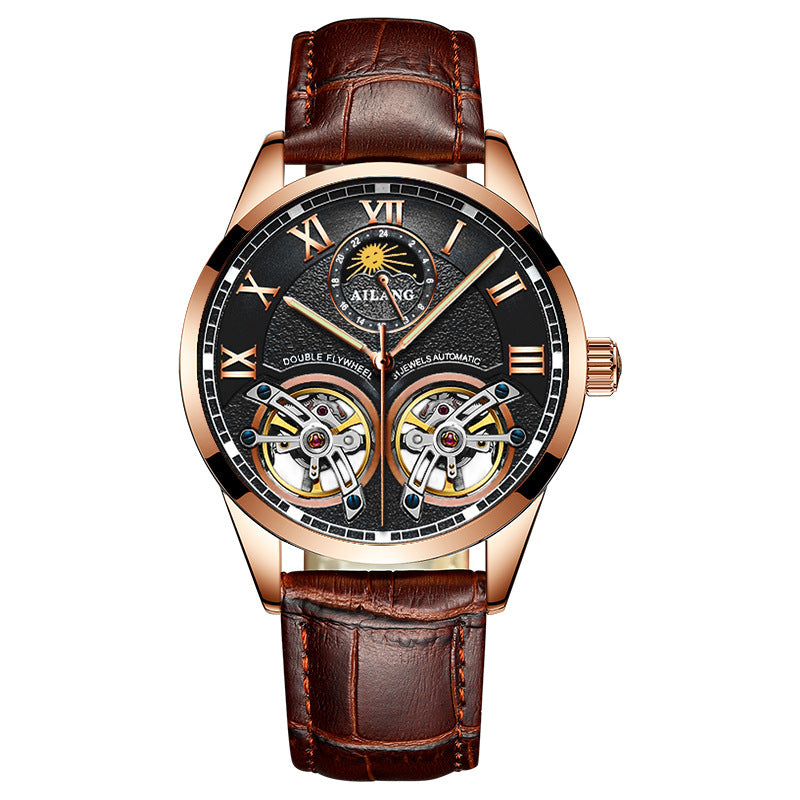 AIlang Automatic Watch | Dual Moon Phase & Calendar Men's Watch | Rose Gold/Steel Chronograph Business Watch | AL-8822