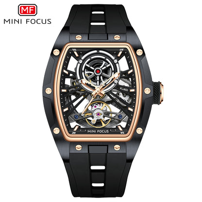 MINIFOCUS MF0603G Skeleton Automatic Watch for Men | Stainless Steel Barrel Case | Mechanical Wristwatch with Luminous Hands | MF0603G