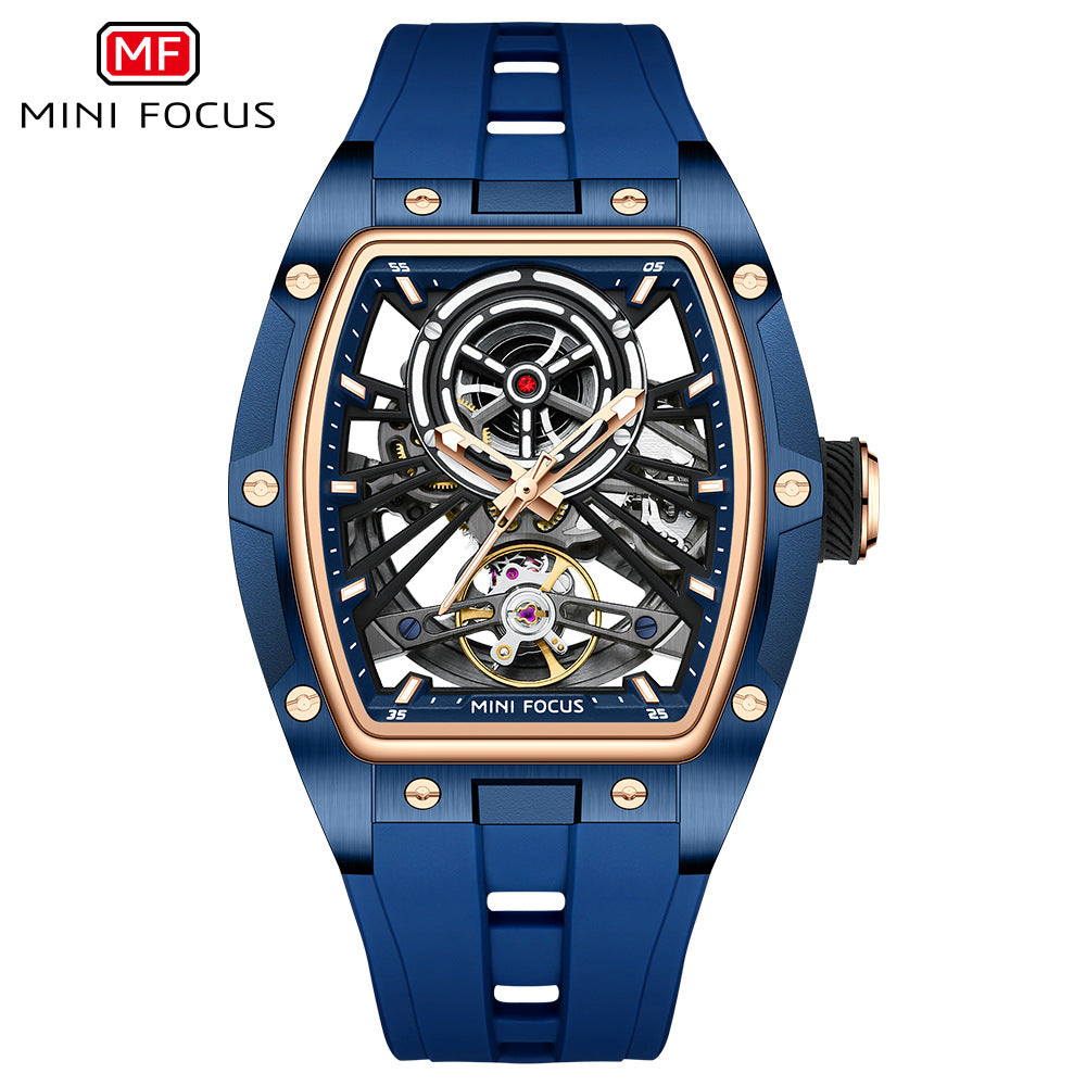 MINIFOCUS MF0603G Skeleton Automatic Watch for Men | Stainless Steel Barrel Case | Mechanical Wristwatch with Luminous Hands | MF0603G