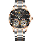 AIlang Automatic Watch | Dual Moon Phase & Calendar Men's Watch | Rose Gold/Steel Chronograph Business Watch | AL-8822