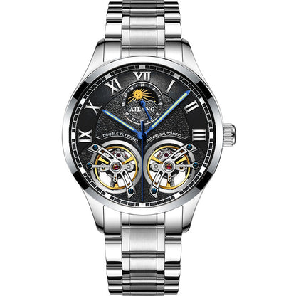 AIlang Automatic Watch | Dual Moon Phase & Calendar Men's Watch | Rose Gold/Steel Chronograph Business Watch | AL-8822