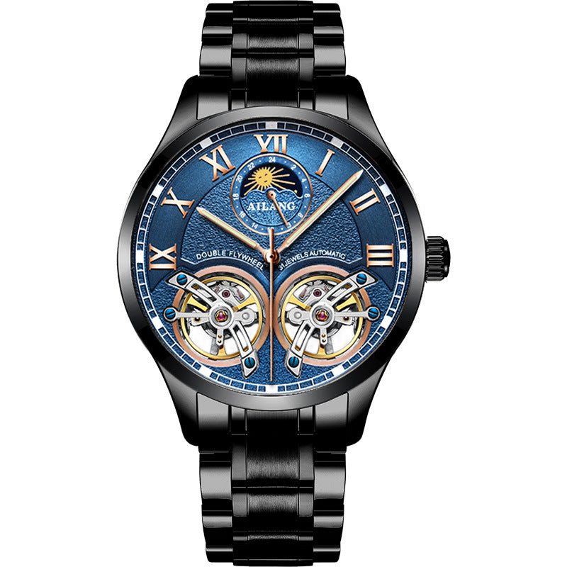 AIlang Automatic Watch | Dual Moon Phase & Calendar Men's Watch | Rose Gold/Steel Chronograph Business Watch | AL-8822