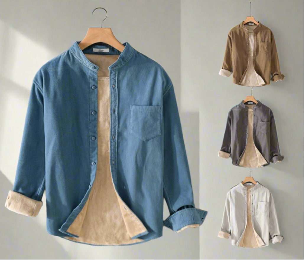 Winter Thickened Casual Vintage Stand Collar Corduroy Long Sleeve Shirt Velvet Thick Warm Tops | 9433