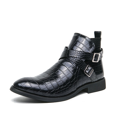 Zipper Embossed High Top Leather Shoes Men Vintage Martin Boots | 6805