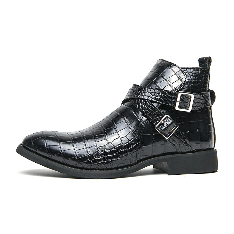 Zipper Embossed High Top Leather Shoes Men Vintage Martin Boots | 6805