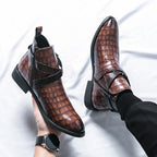 Zipper Embossed High Top Leather Shoes Men Vintage Martin Boots | 6805