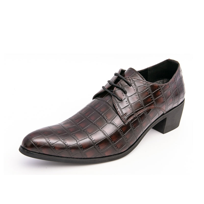 Men's Leather High Heels Shoes – Lace-Up Formal Wedding & Business Shoes | 2722