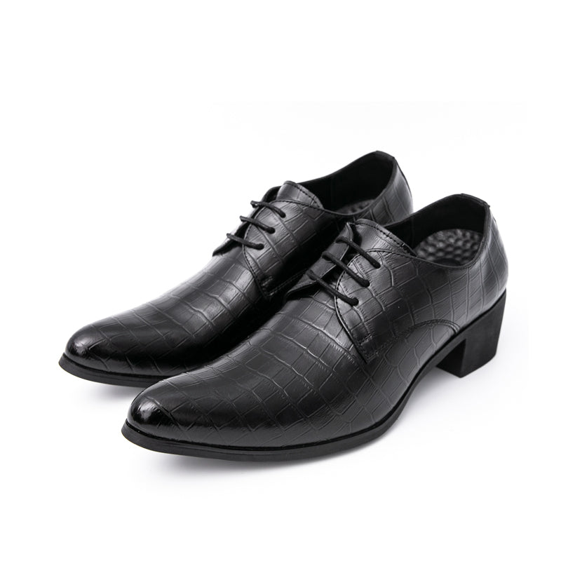 Men's Leather High Heels Shoes – Lace-Up Formal Wedding & Business Shoes | 2722