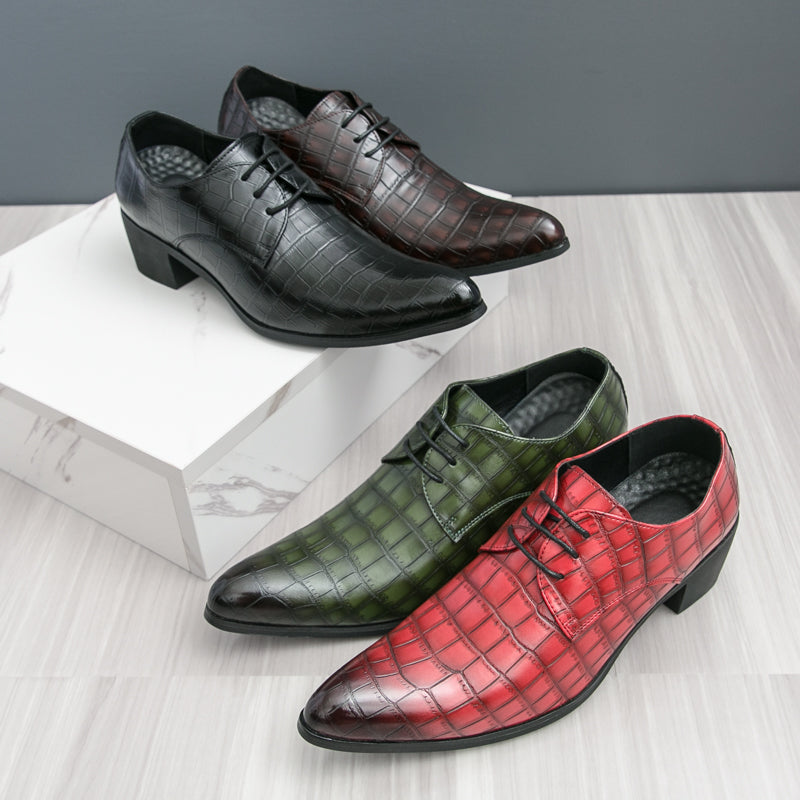 Men's Leather High Heels Shoes – Lace-Up Formal Wedding & Business Shoes | 2722