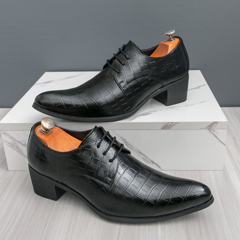 Men's Leather High Heels Shoes – Lace-Up Formal Wedding & Business Shoes | 2722