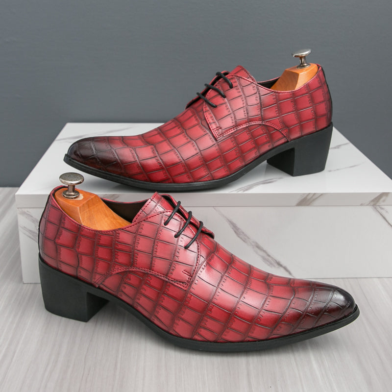 Men's Leather High Heels Shoes – Lace-Up Formal Wedding & Business Shoes | 2722