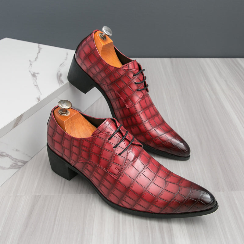 Men's Leather High Heels Shoes – Lace-Up Formal Wedding & Business Shoes | 2722