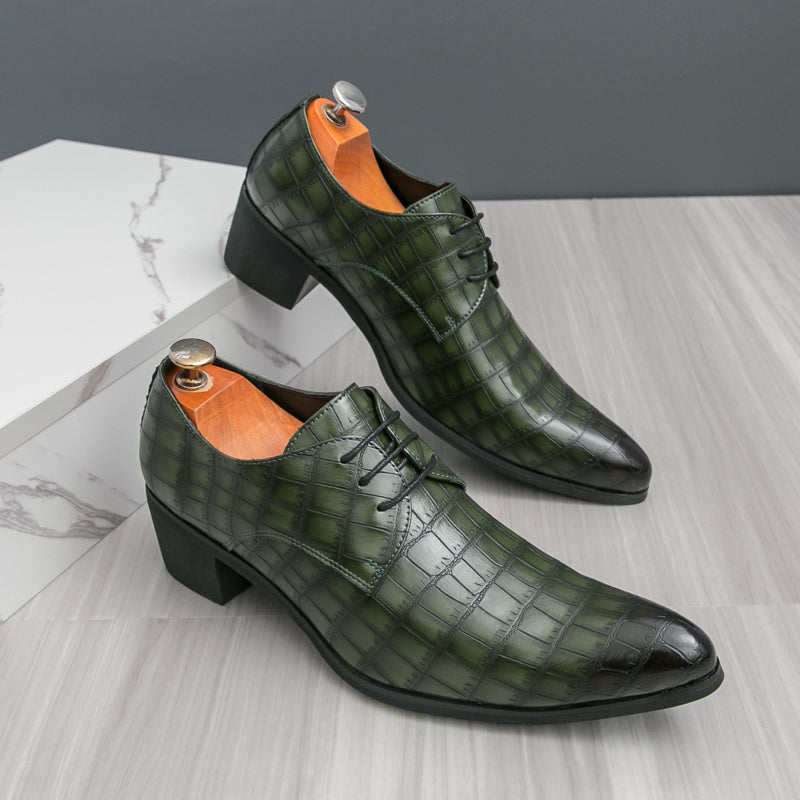 Men's Leather High Heels Shoes – Lace-Up Formal Wedding & Business Shoes | 2722
