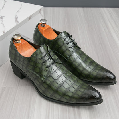 Men's Leather High Heels Shoes – Lace-Up Formal Wedding & Business Shoes | 2722