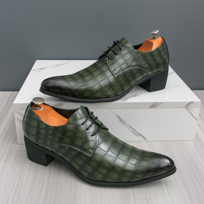 Men's Leather High Heels Shoes – Lace-Up Formal Wedding & Business Shoes | 2722