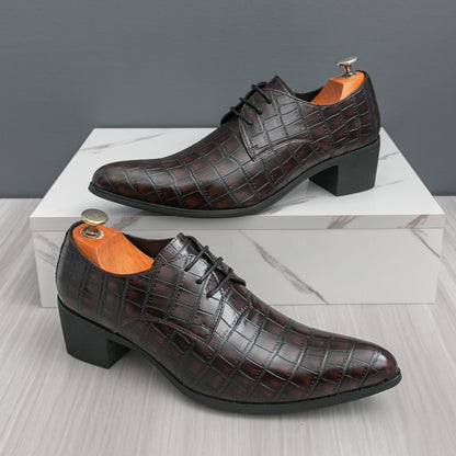 Men's Leather High Heels Shoes – Lace-Up Formal Wedding & Business Shoes | 2722