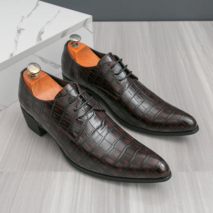 Men's Leather High Heels Shoes – Lace-Up Formal Wedding & Business Shoes | 2722