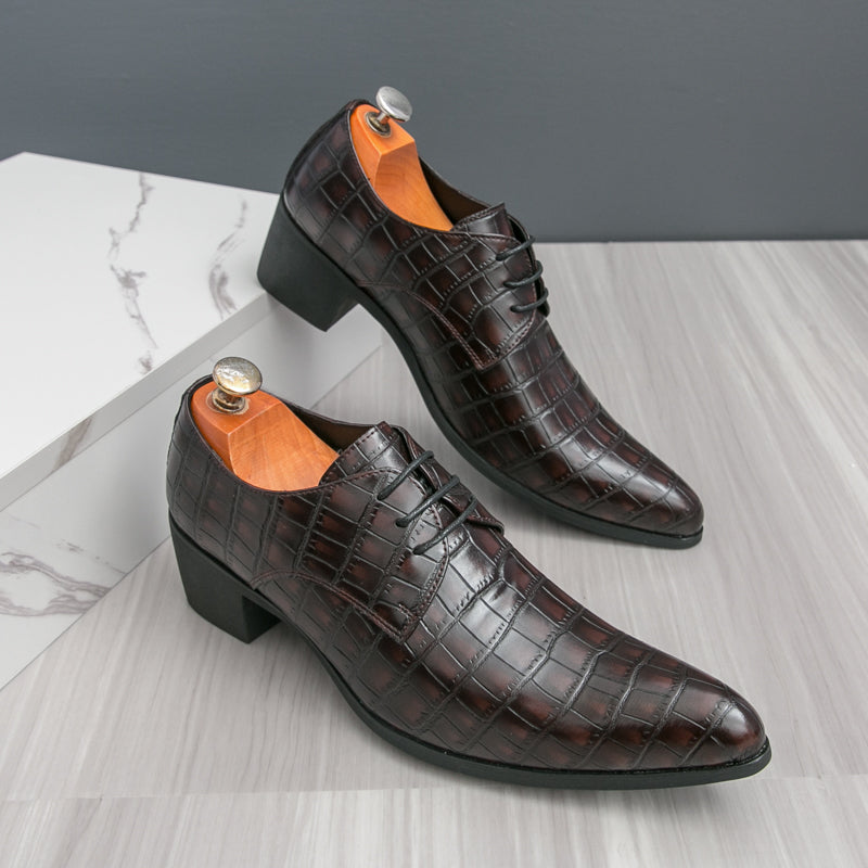 Men's Leather High Heels Shoes – Lace-Up Formal Wedding & Business Shoes | 2722