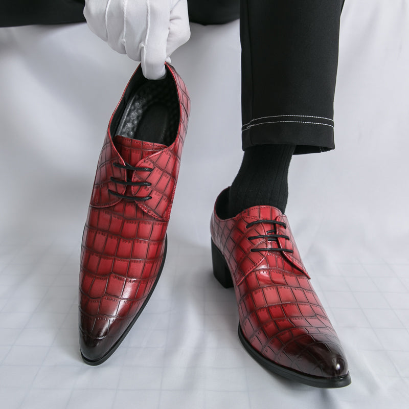 Men's Leather High Heels Shoes – Lace-Up Formal Wedding & Business Shoes | 2722