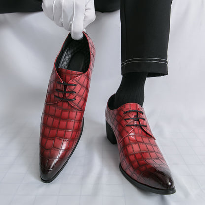 Men's Leather High Heels Shoes – Lace-Up Formal Wedding & Business Shoes | 2722