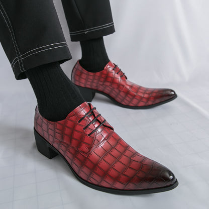 Men's Leather High Heels Shoes – Lace-Up Formal Wedding & Business Shoes | 2722