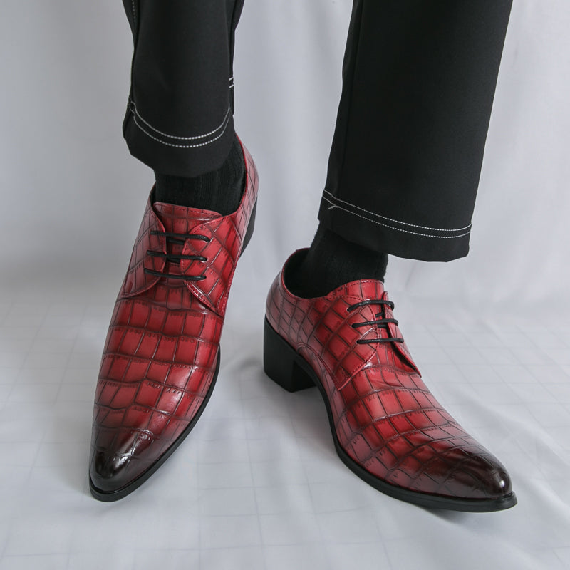 Men's Leather High Heels Shoes – Lace-Up Formal Wedding & Business Shoes | 2722
