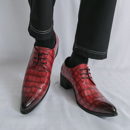 Men's Leather High Heels Shoes – Lace-Up Formal Wedding & Business Shoes | 2722