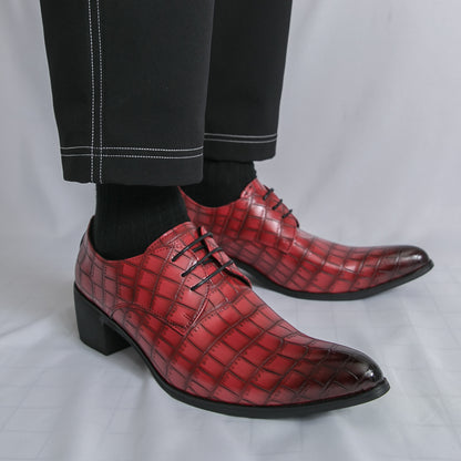 Men's Leather High Heels Shoes – Lace-Up Formal Wedding & Business Shoes | 2722