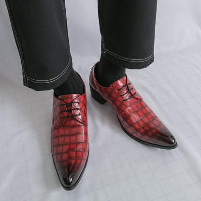 Men's Leather High Heels Shoes – Lace-Up Formal Wedding & Business Shoes | 2722